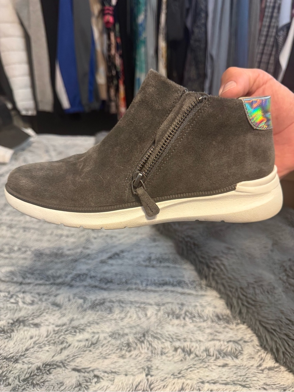 Suede Slip-On Ankle Sneaker in Dark Gray